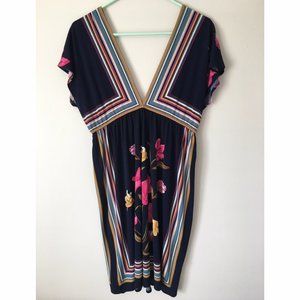 Forever 21 Navy Floral Plunging V-Neck Dress